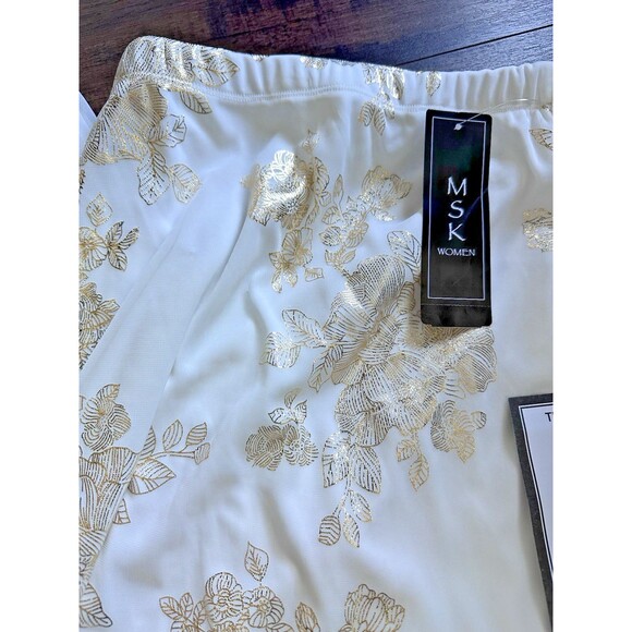 MSK Women's Plus Size Printed Chiffon Pull-On Palazzo Pants Ivory Gold 2X - Picture 7 of 11